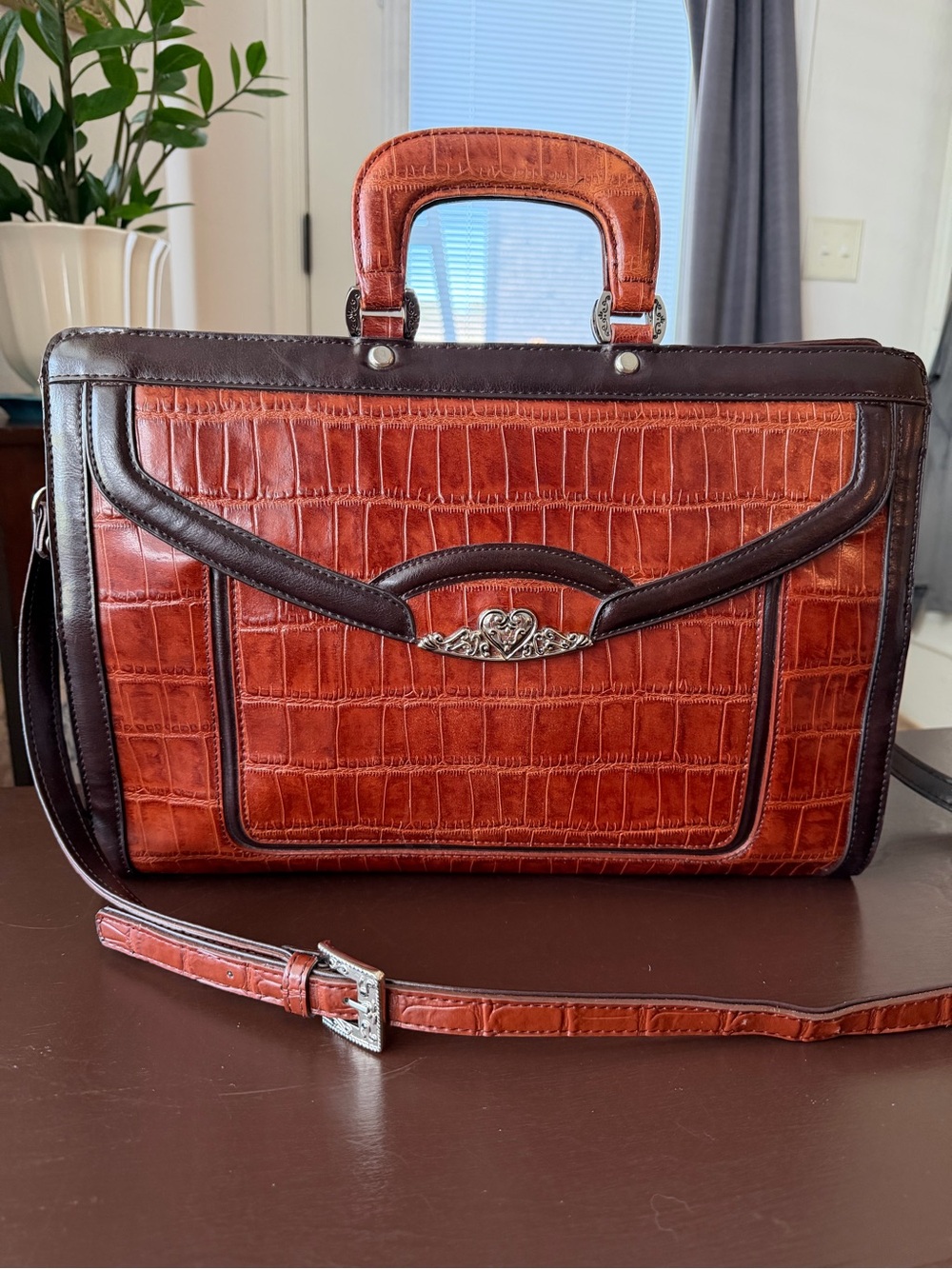 Marc Chantel Vintage Briefcase Attaché Crocodile Embossed Leather
